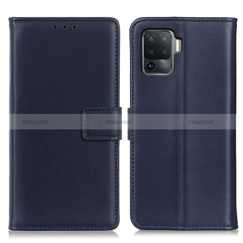 Leather Case Stands Flip Cover Holder A08D for Oppo Reno5 F Blue