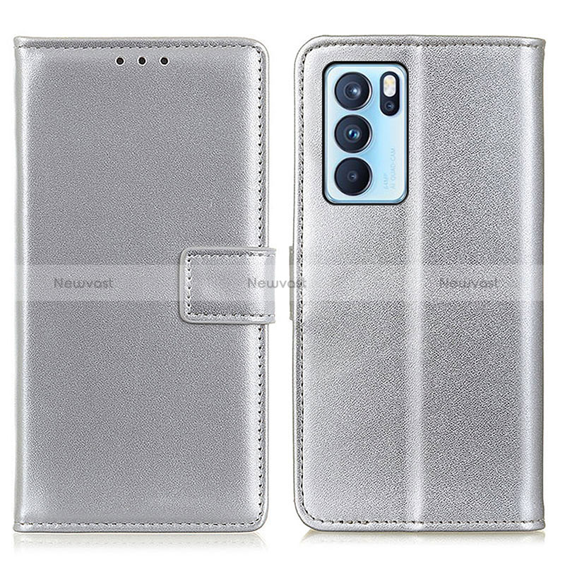 Leather Case Stands Flip Cover Holder A08D for Oppo Reno6 Pro 5G India Silver