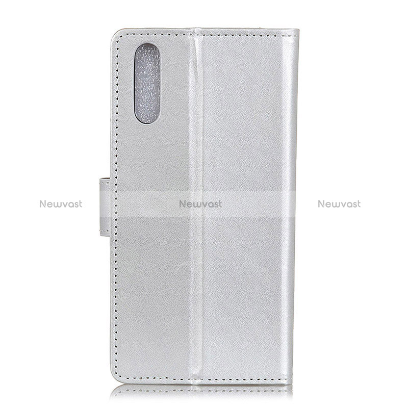Leather Case Stands Flip Cover Holder A08D for Samsung Galaxy A02 Silver