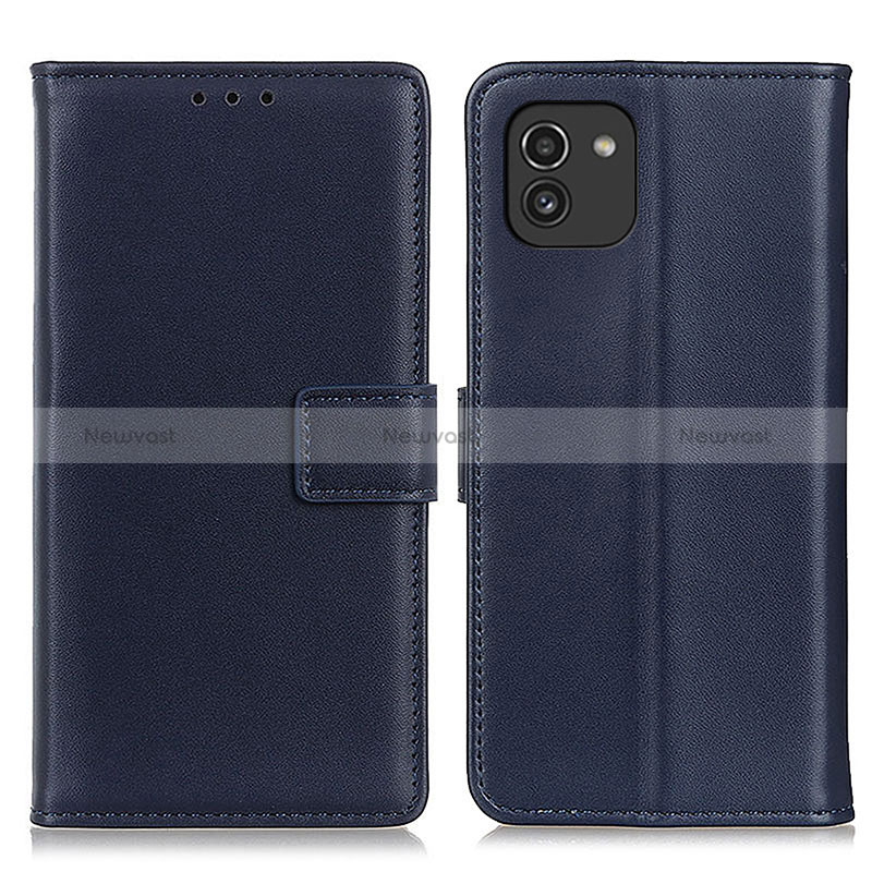 Leather Case Stands Flip Cover Holder A08D for Samsung Galaxy A03 Blue