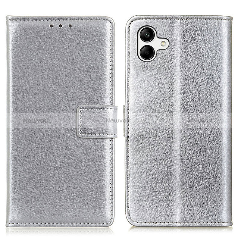 Leather Case Stands Flip Cover Holder A08D for Samsung Galaxy A04 4G Silver