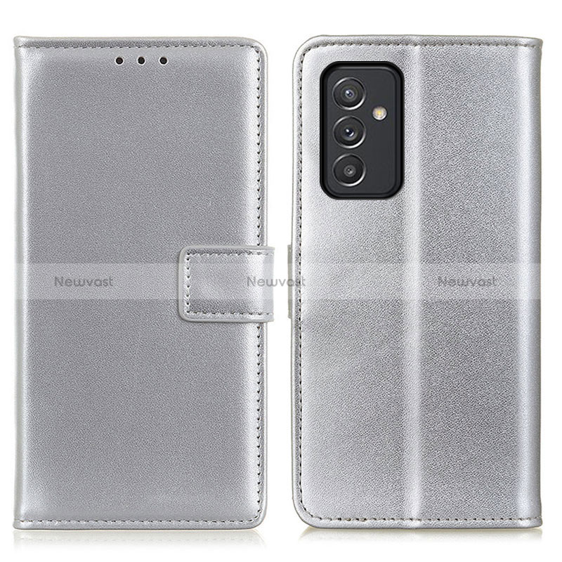 Leather Case Stands Flip Cover Holder A08D for Samsung Galaxy A15 4G Silver