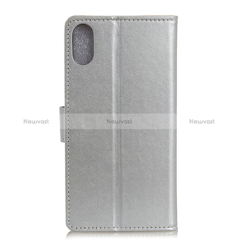Leather Case Stands Flip Cover Holder A08D for Samsung Galaxy A21 SC-42A Silver