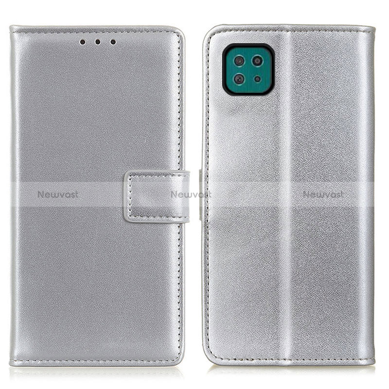Leather Case Stands Flip Cover Holder A08D for Samsung Galaxy A22s 5G Silver