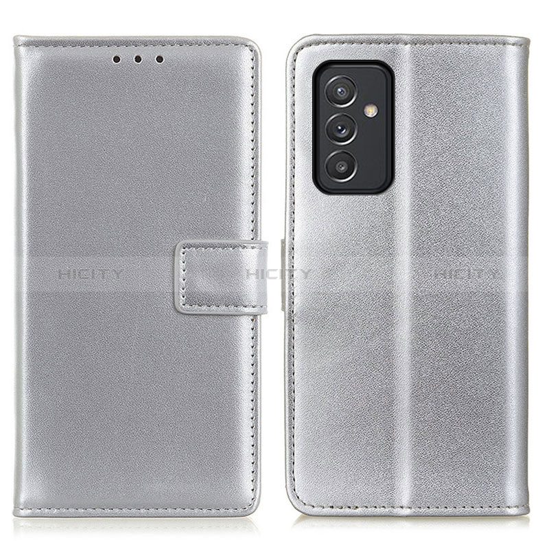 Leather Case Stands Flip Cover Holder A08D for Samsung Galaxy A24 4G Silver