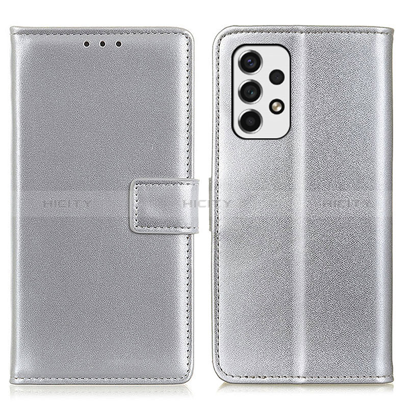 Leather Case Stands Flip Cover Holder A08D for Samsung Galaxy A53 5G Silver