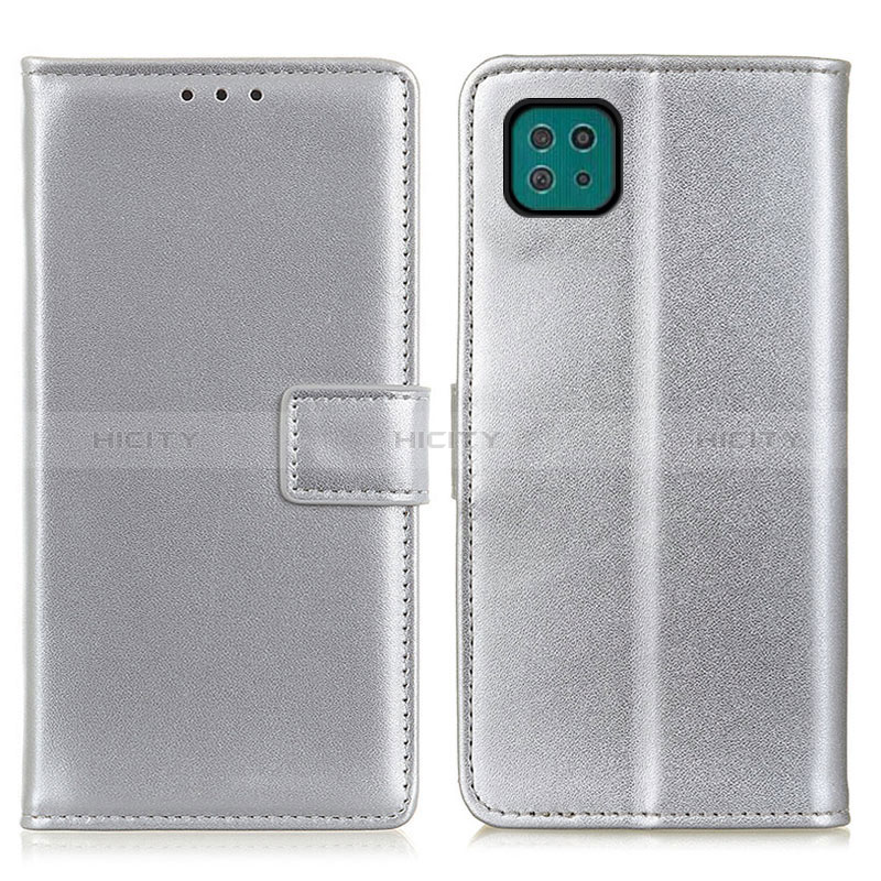 Leather Case Stands Flip Cover Holder A08D for Samsung Galaxy F42 5G Silver