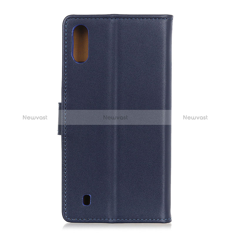 Leather Case Stands Flip Cover Holder A08D for Samsung Galaxy M01 Blue