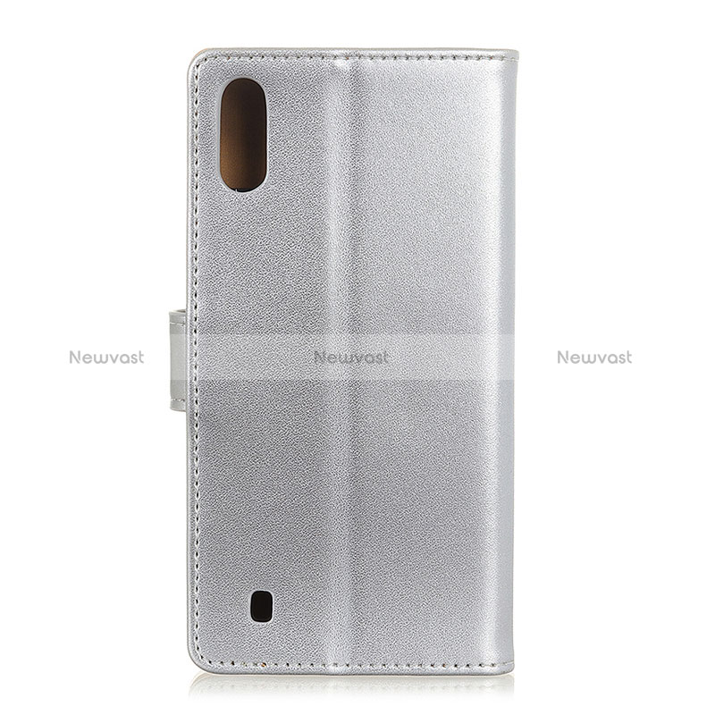 Leather Case Stands Flip Cover Holder A08D for Samsung Galaxy M01 Silver