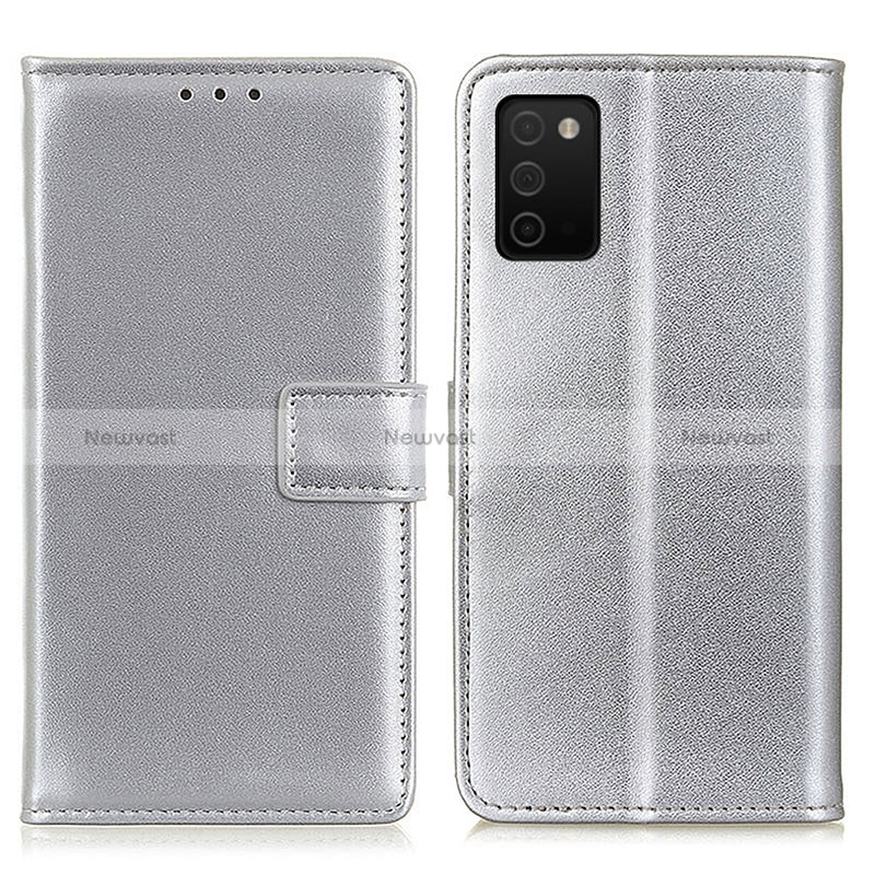 Leather Case Stands Flip Cover Holder A08D for Samsung Galaxy M02s Silver