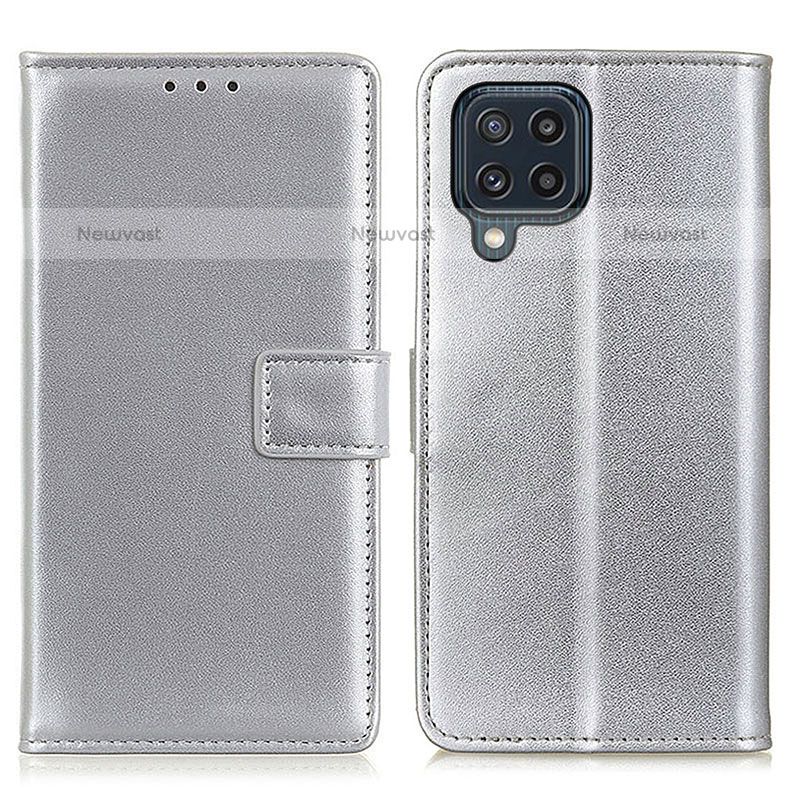 Leather Case Stands Flip Cover Holder A08D for Samsung Galaxy M32 4G Silver