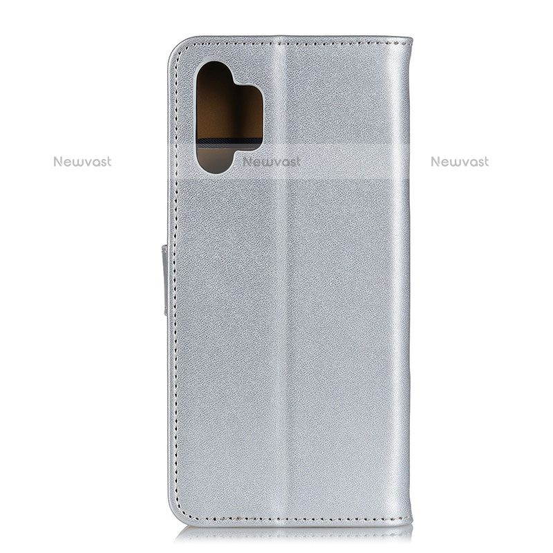 Leather Case Stands Flip Cover Holder A08D for Samsung Galaxy M32 5G Silver