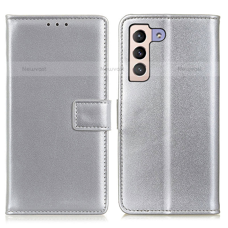 Leather Case Stands Flip Cover Holder A08D for Samsung Galaxy S21 FE 5G Silver