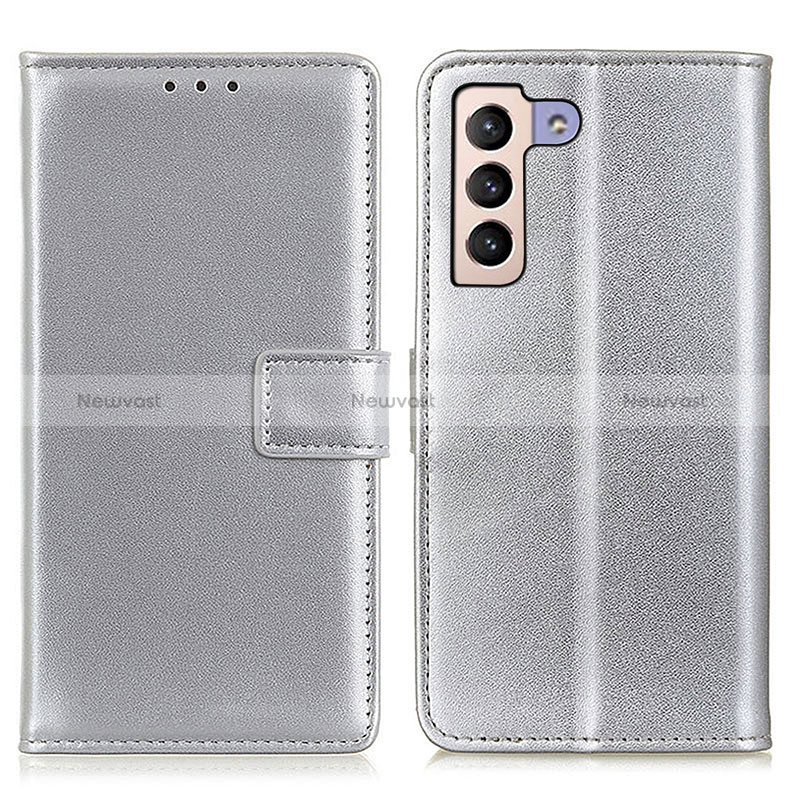 Leather Case Stands Flip Cover Holder A08D for Samsung Galaxy S24 5G Silver