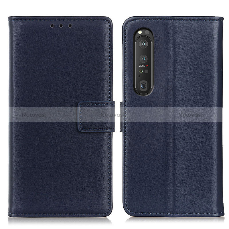 Leather Case Stands Flip Cover Holder A08D for Sony Xperia 1 III Blue