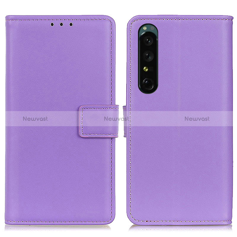 Leather Case Stands Flip Cover Holder A08D for Sony Xperia 1 IV Purple