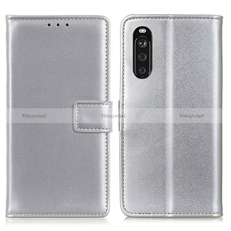 Leather Case Stands Flip Cover Holder A08D for Sony Xperia 10 III Lite Silver