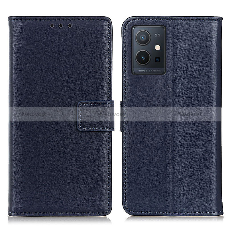 Leather Case Stands Flip Cover Holder A08D for Vivo iQOO Z6 5G Blue