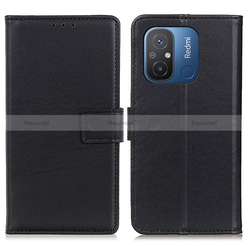 Leather Case Stands Flip Cover Holder A08D for Xiaomi Poco C55 Black