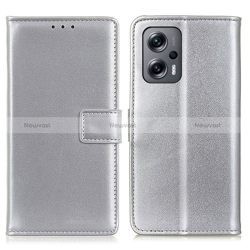 Leather Case Stands Flip Cover Holder A08D for Xiaomi Poco F5 5G Silver