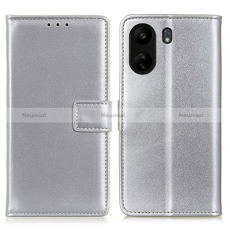 Leather Case Stands Flip Cover Holder A08D for Xiaomi Redmi 13C Silver