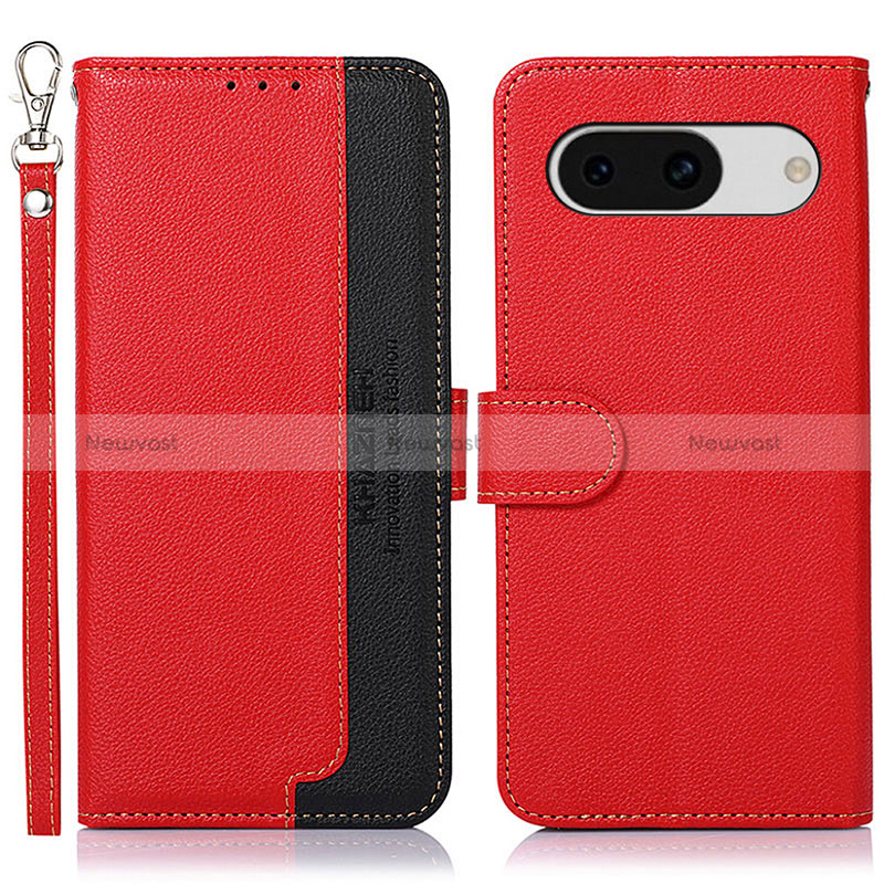 Leather Case Stands Flip Cover Holder A09D for Google Pixel 8a 5G Red