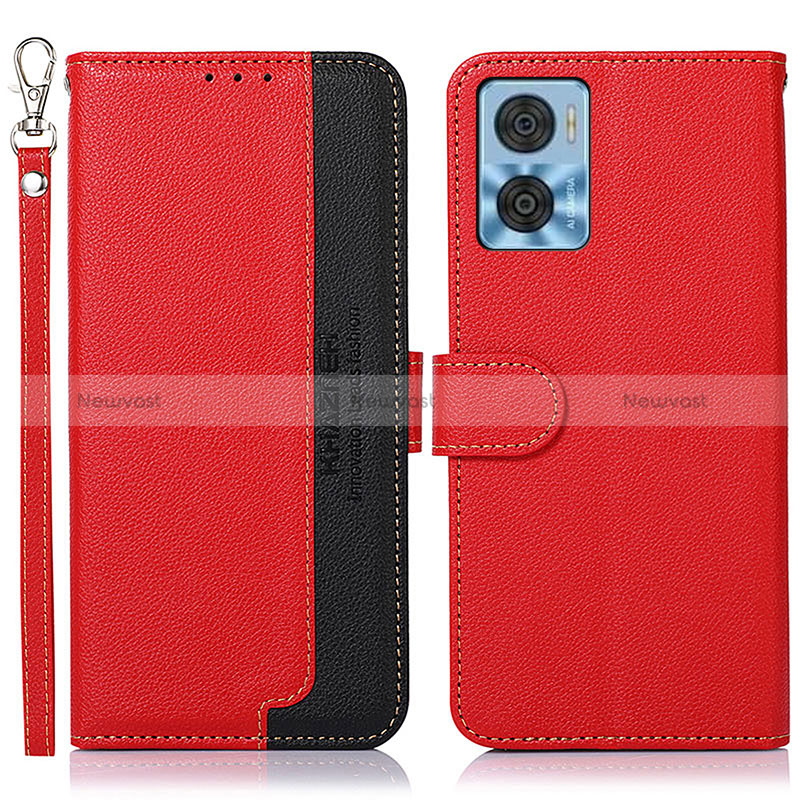 Leather Case Stands Flip Cover Holder A09D for Motorola Moto E22 Red