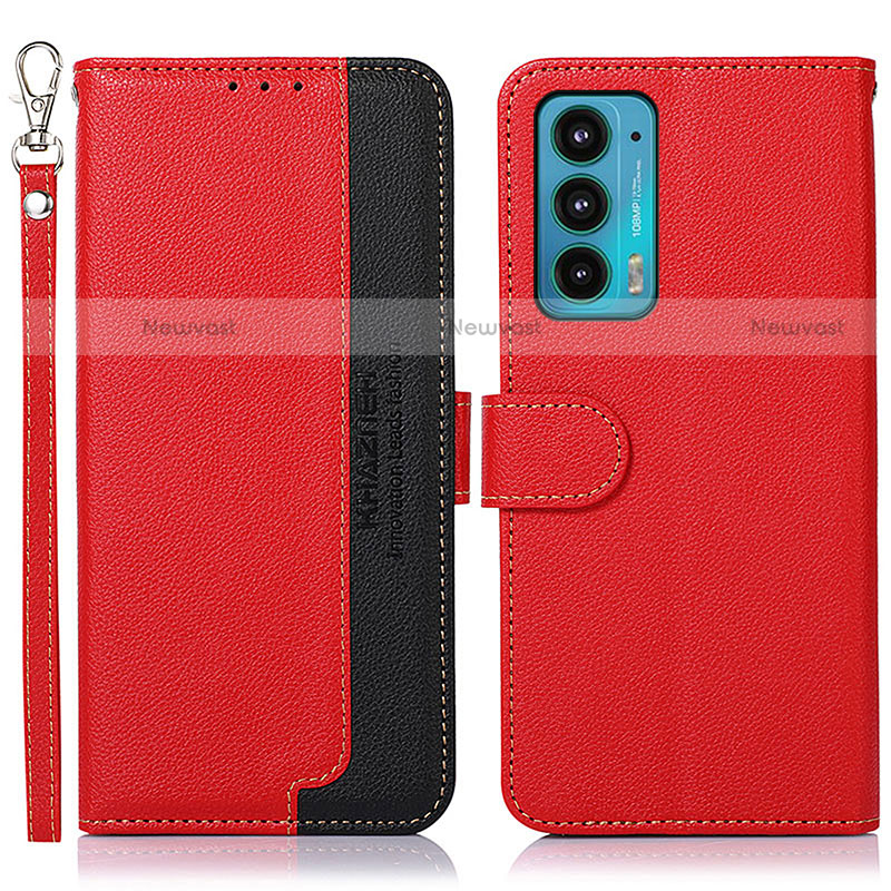 Leather Case Stands Flip Cover Holder A09D for Motorola Moto Edge 20 5G Red