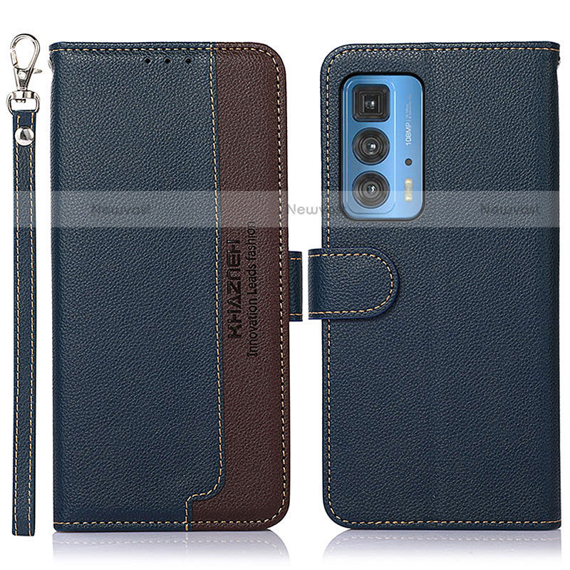 Leather Case Stands Flip Cover Holder A09D for Motorola Moto Edge 20 Pro 5G Blue