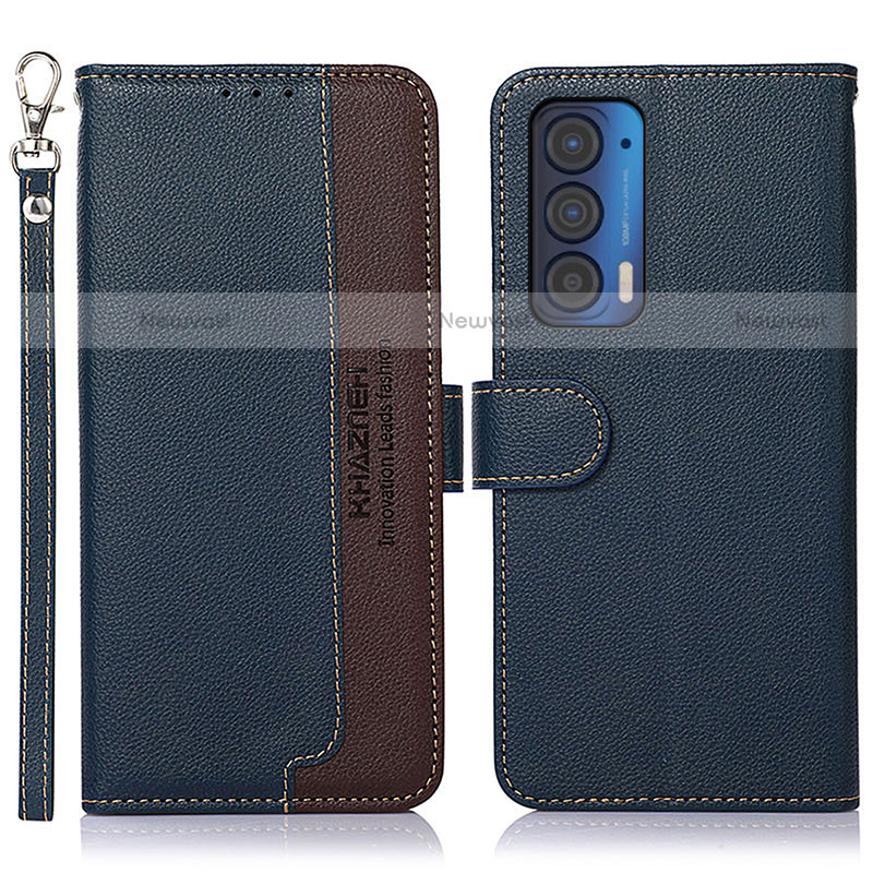 Leather Case Stands Flip Cover Holder A09D for Motorola Moto Edge (2021) 5G Blue