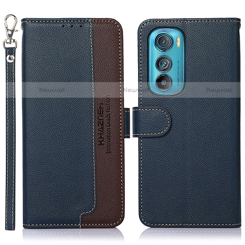 Leather Case Stands Flip Cover Holder A09D for Motorola Moto Edge 30 5G Blue