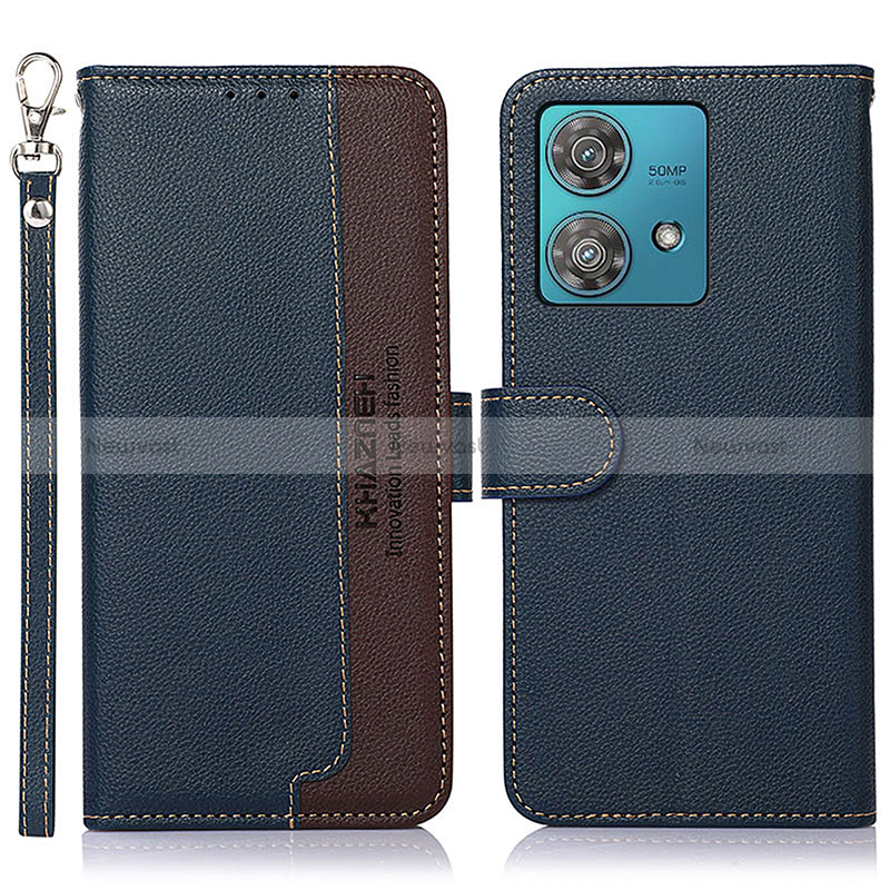 Leather Case Stands Flip Cover Holder A09D for Motorola Moto Edge 40 Neo 5G Blue