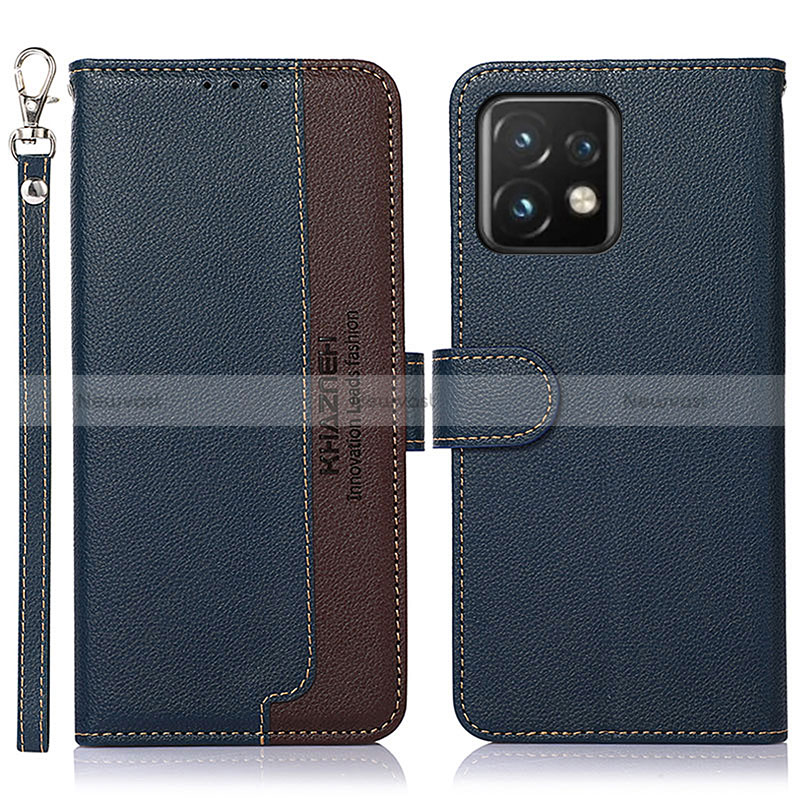 Leather Case Stands Flip Cover Holder A09D for Motorola Moto Edge 40 Pro 5G Blue