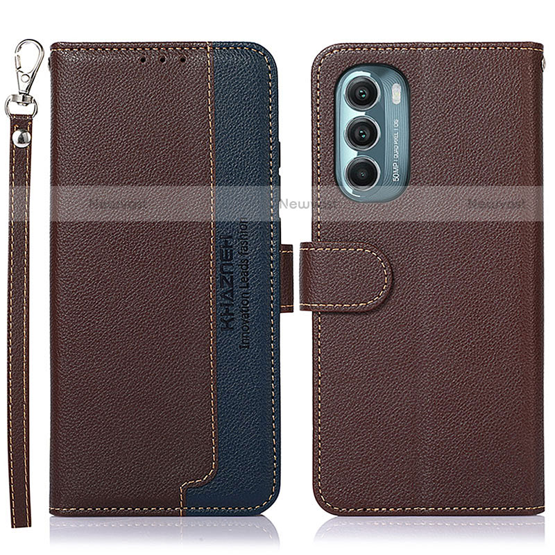 Leather Case Stands Flip Cover Holder A09D for Motorola Moto G Stylus (2022) 4G Brown