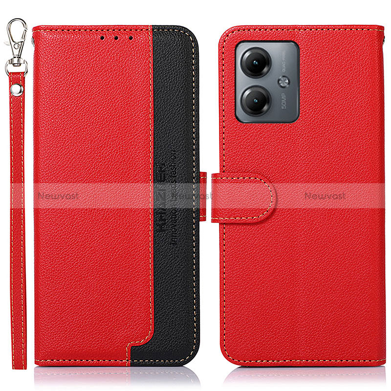 Leather Case Stands Flip Cover Holder A09D for Motorola Moto G14 Red