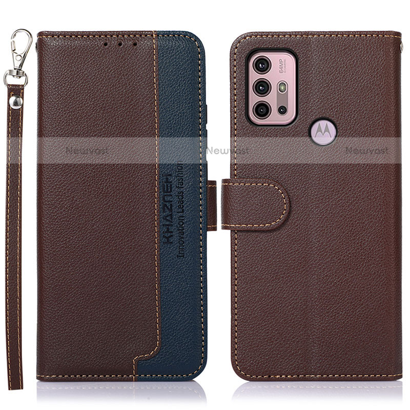 Leather Case Stands Flip Cover Holder A09D for Motorola Moto G31 Brown