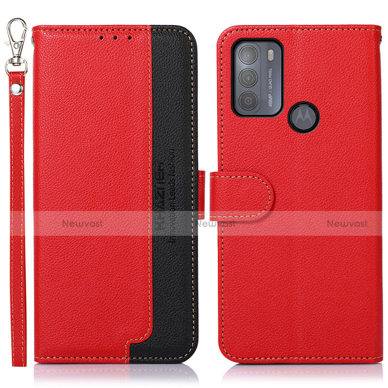 Leather Case Stands Flip Cover Holder A09D for Motorola Moto G50 Red