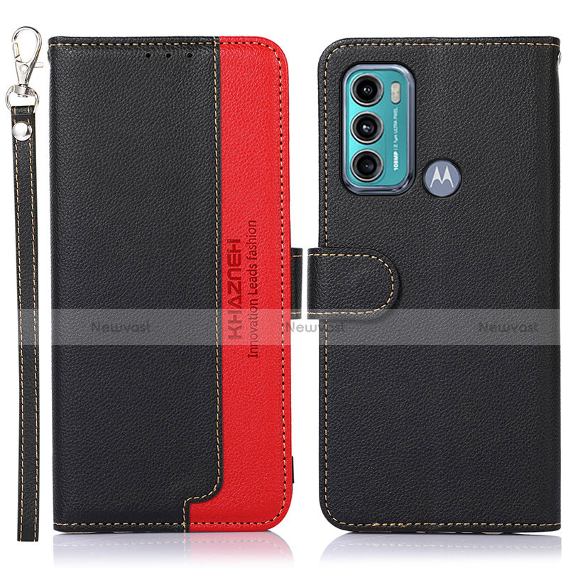 Leather Case Stands Flip Cover Holder A09D for Motorola Moto G60 Black