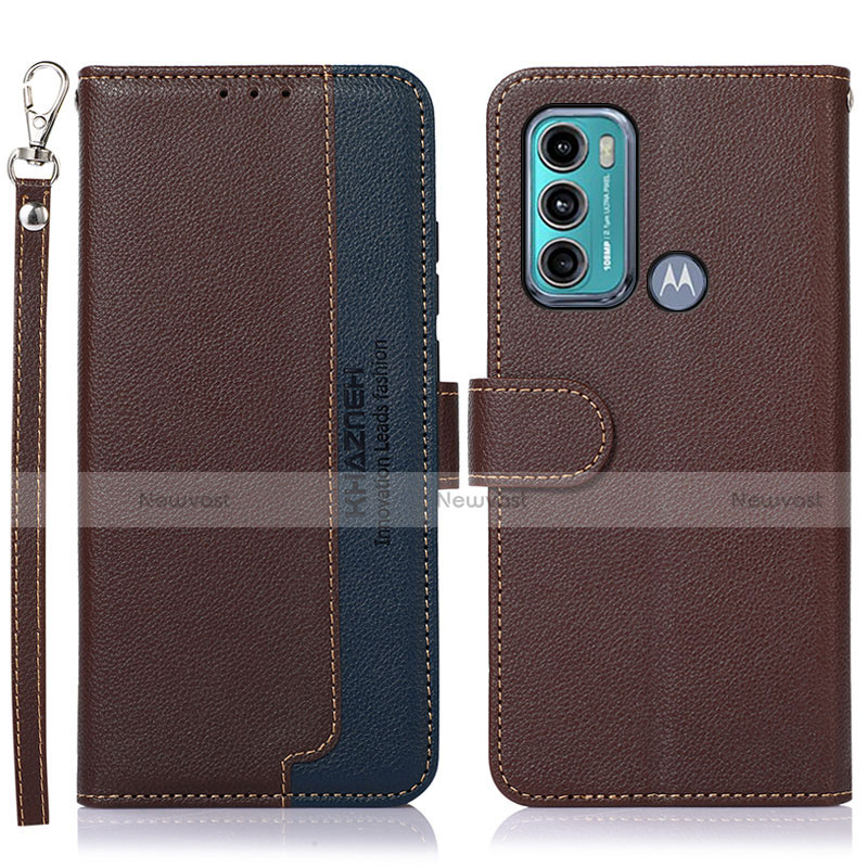 Leather Case Stands Flip Cover Holder A09D for Motorola Moto G60 Brown