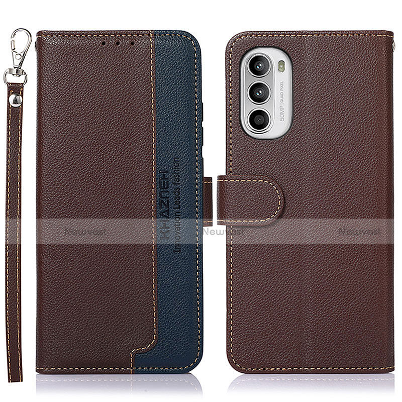 Leather Case Stands Flip Cover Holder A09D for Motorola Moto G71s 5G Brown