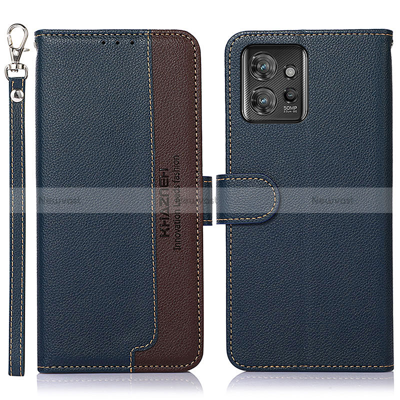 Leather Case Stands Flip Cover Holder A09D for Motorola ThinkPhone 5G Blue