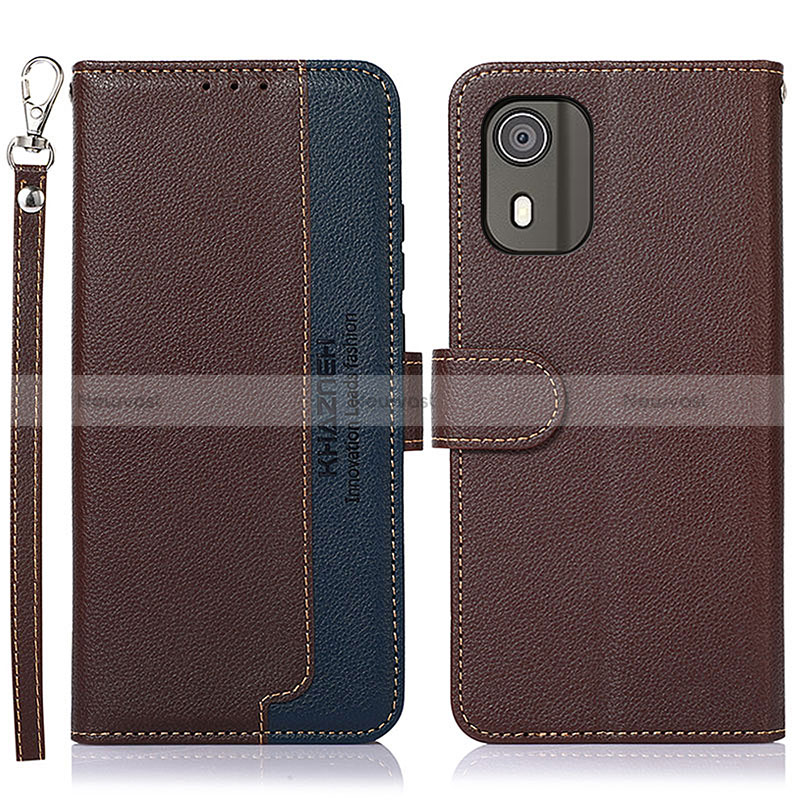 Leather Case Stands Flip Cover Holder A09D for Nokia C02 Brown