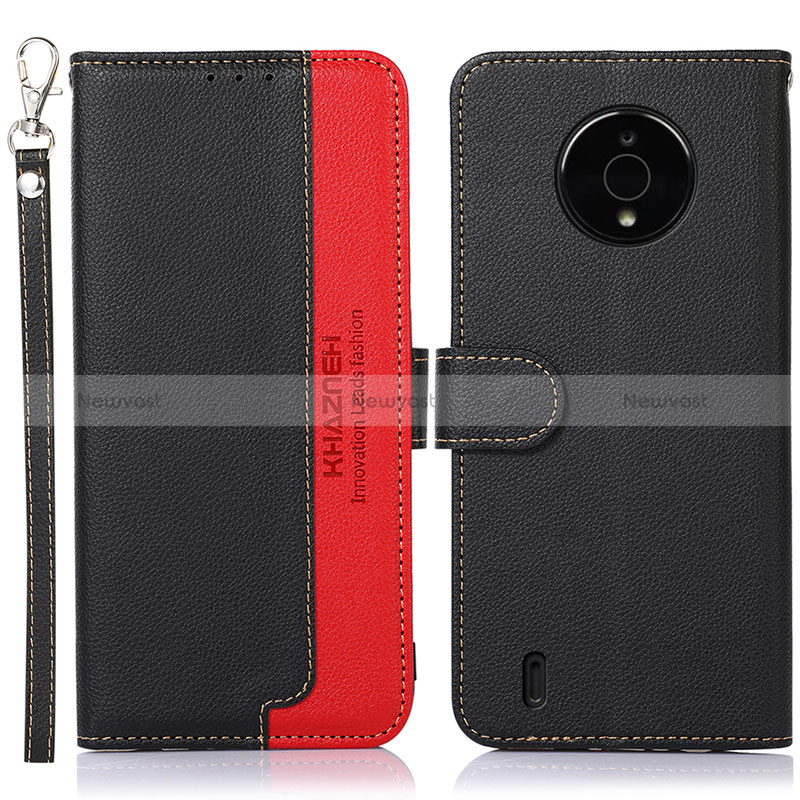 Leather Case Stands Flip Cover Holder A09D for Nokia C200 Black