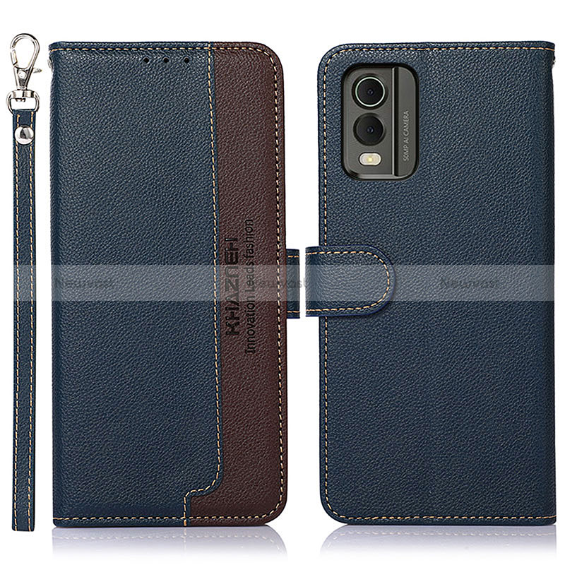 Leather Case Stands Flip Cover Holder A09D for Nokia C210 Blue