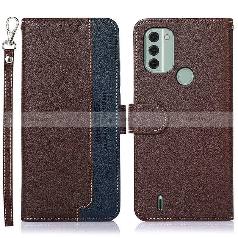 Leather Case Stands Flip Cover Holder A09D for Nokia C31 Brown