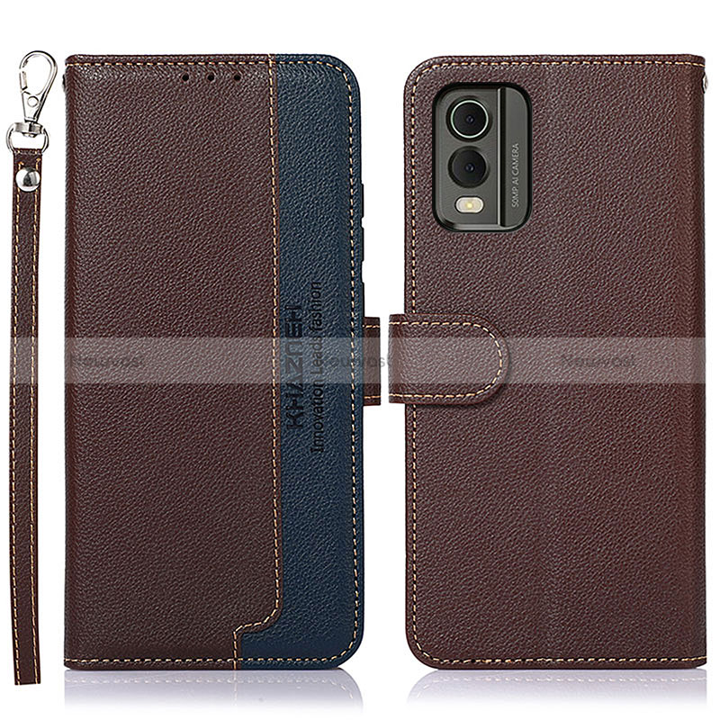 Leather Case Stands Flip Cover Holder A09D for Nokia C32 Brown