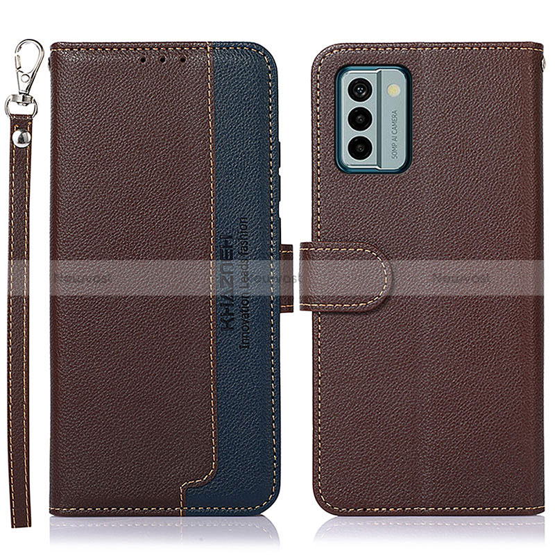 Leather Case Stands Flip Cover Holder A09D for Nokia G22 Brown