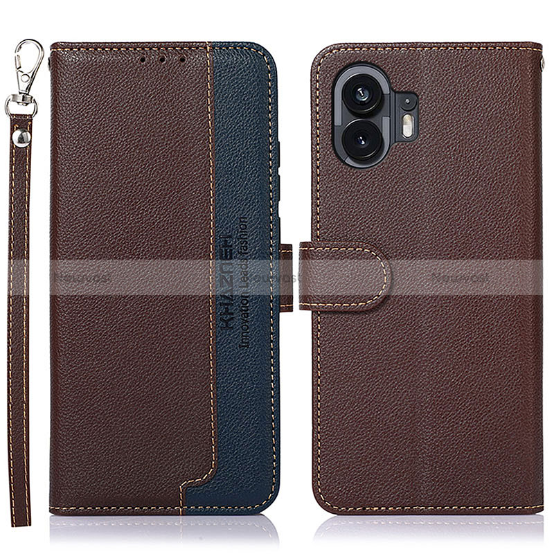 Leather Case Stands Flip Cover Holder A09D for Nothing Phone 2 Brown