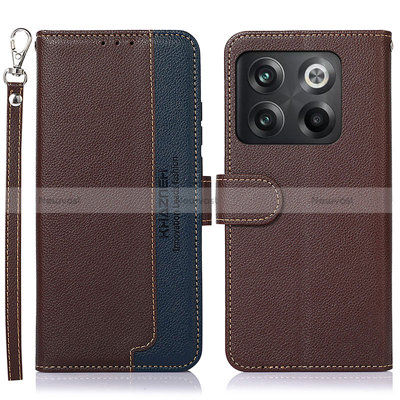 Leather Case Stands Flip Cover Holder A09D for OnePlus 10T 5G Brown