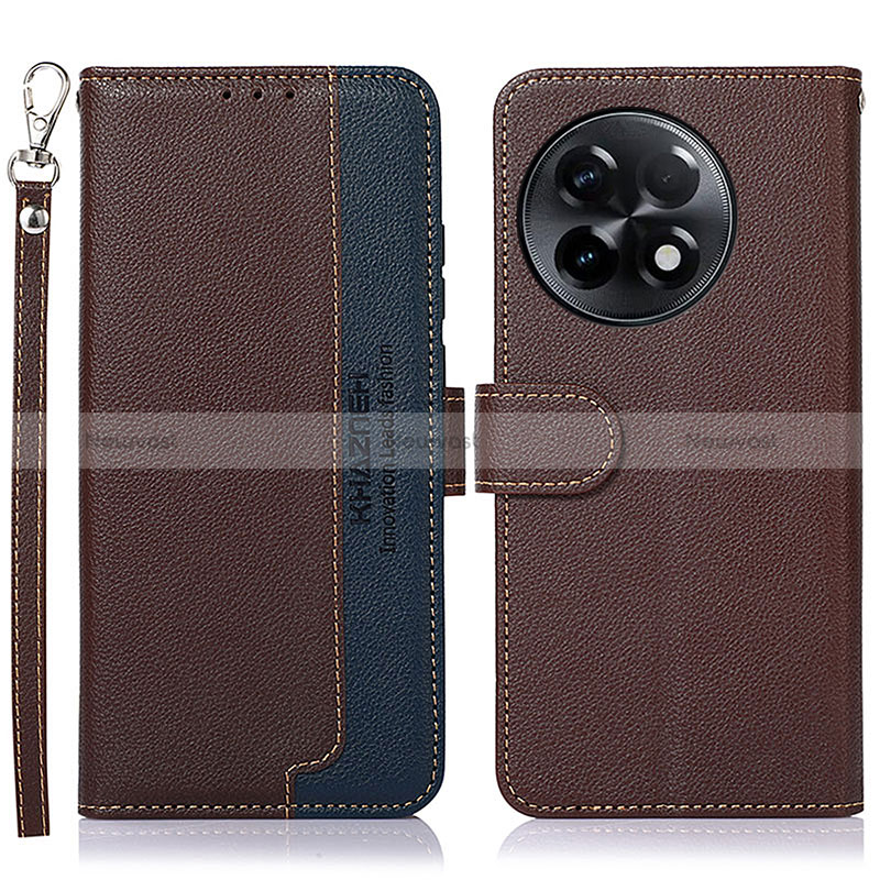 Leather Case Stands Flip Cover Holder A09D for OnePlus Ace 2 5G Brown